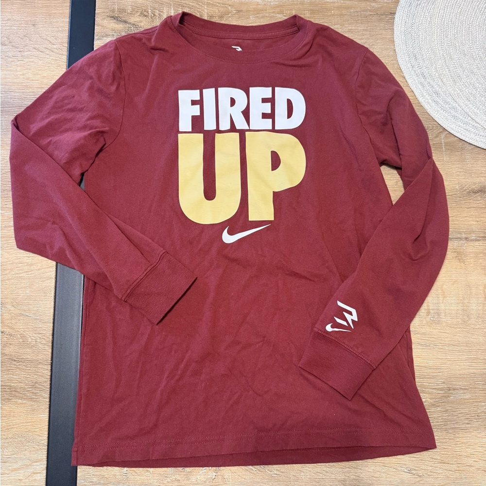Nike Maroon 'Fired Up' Long Sleeve Tee